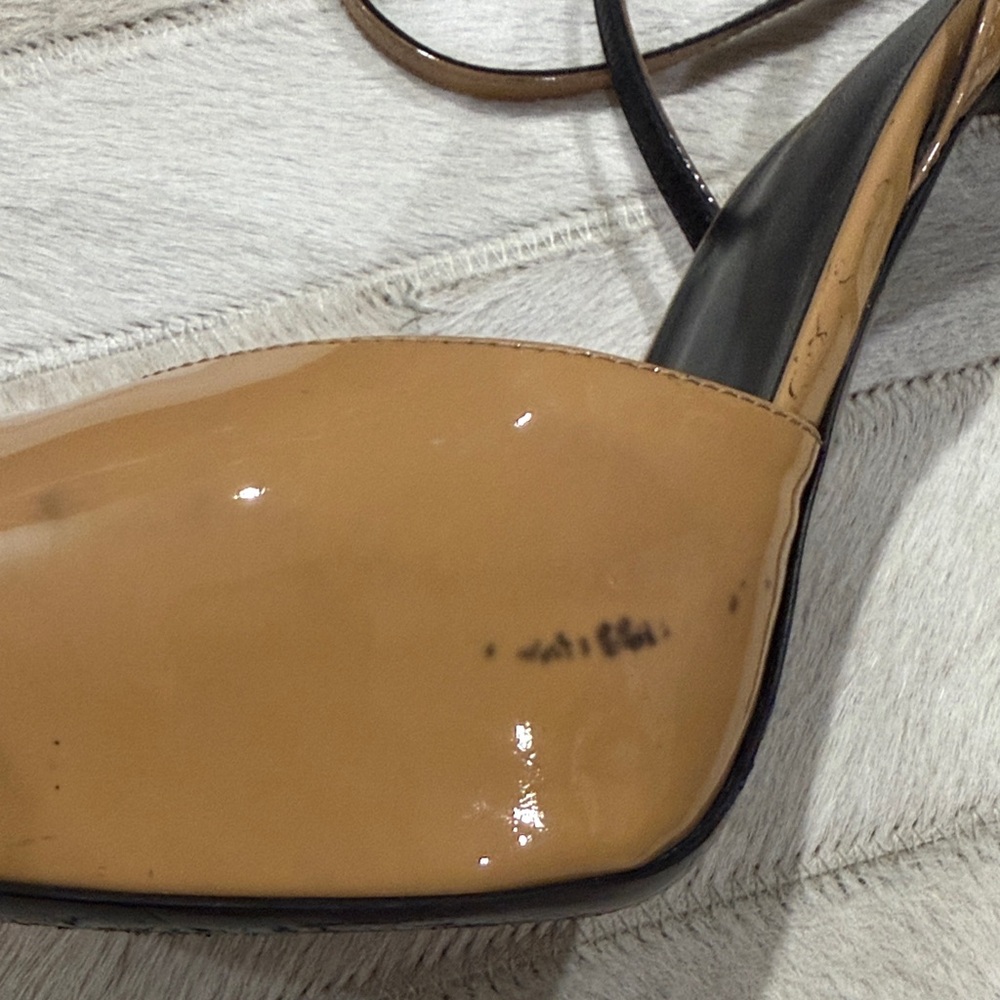 Saint Laurent Nude Patent Leather Platform Peep-Toe Slingback Heels - Picture 10 of 16